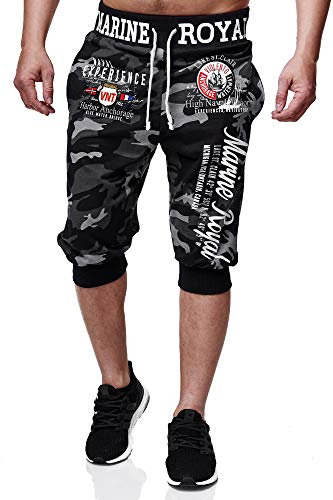 Violento Jogginghose Herren kurz | Shorts Bermuda | 100% Baumwolle | Kurze Sommerhose | Sport-Jogger | (Antra/Camo, XL-Slim)