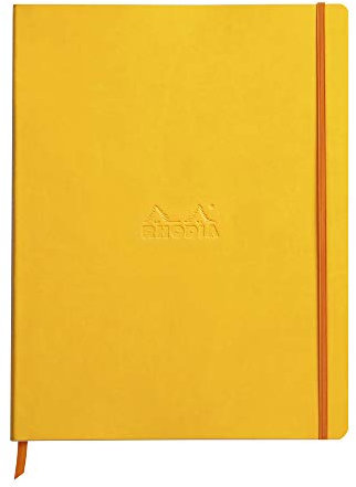 Rhodia 117716C Rhodiarama Notizbuch (mit weichem Deckel in Format DIN A4+, 220 x 297 mm, 80 Blatt, mikroperforiert, liniert, mit Gummizug, Lesezeichen, dehnbare Innentasche) 1 Stück, gelb