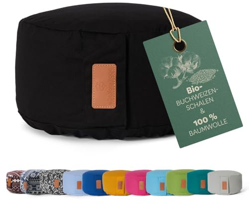 #DoYourYoga rundes Yogabolster - waschbarer Bezug, Bio-Buchweizenschalen (KBA) Füllung, 30 x 15 cm, Yoga Kissen für Yin Yoga & Meditation - schwarz
