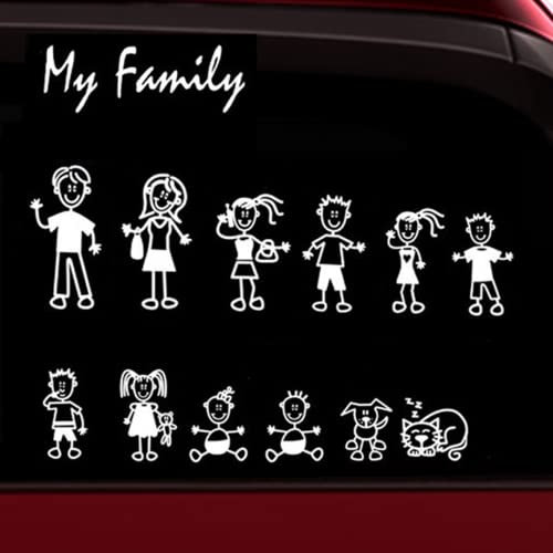 TOTOMO 13 Strichmännchen Meine Familie & Haustier-Hundekatzen-Aufkleber (Art # 1) für Auto-Fenster-Stoßaufkleber-Abziehbild