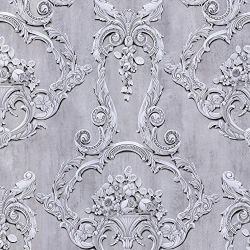 Debona Grosvenor Grey Wallpaper 6217 - Traditional Floral Rose Cameo Damask