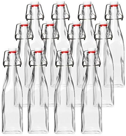 Bierflaschen aus Glas für Heimbrauen, quadratisch, 12 Stück, mit Klappdeckel und Trichter