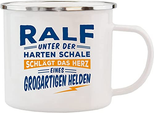 History & Heraldry Echter Kerl - Emaille Becher Ralf - individuelle und personalisierte Tasse mit Name und Spruch