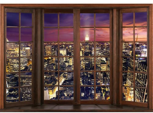 Runa Art Fototapete Fenster New York Modern Vlies Wohnzimmer Schlafzimmer - Made in Germany - 308 x 220 cm Violett 9384010c