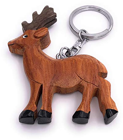 H-Customs Süßer Hirsch mit Geweih Holz Edel Handmade Schlüsselanhänger Anhänger
