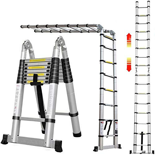5M Teleskopleiter Alu Leiter 2,5M+2,5M Schiebeleiter Klappleiter Multifunktionsleiter Ausziehleiter 16 Sprossen Leicht zu tragen max Belastbarkeit 150 kg