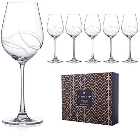 DIAMANTE White Wine Glasses Set of 6 with 'Arctic' Hand Cut Design - Set of 6