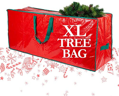 DSL - Borsa portaoggetti per albero di Natale con manici, facile da riporre, adatta ad alberi alti fino a 1.8 e 2.4 m, superficie facile da pulire, con cerniera completa, Extra Large
