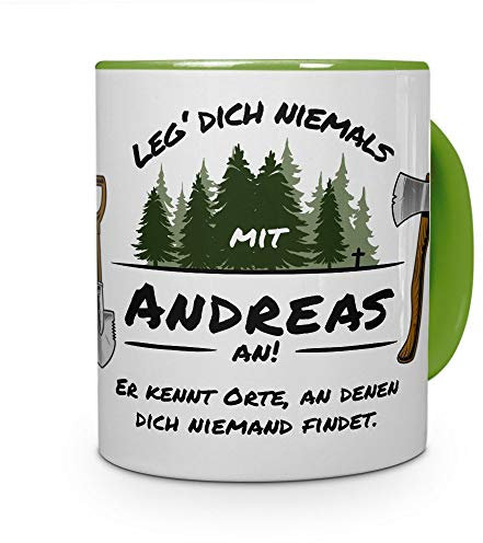 printplanet Tasse - Leg Dich Nicht mit Andreas an - Namenstasse, Kaffeebecher, Mug, Becher, Kaffeetasse - Farbe Grün