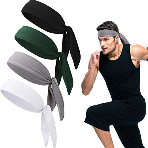 4 Stücke Tennis Krawatte Stirnband Kopf Krawatte Tennis Bandana Elastisch Sport Schweißband Dehnbare Stirnbänder Verstellbares Rutschfestes Stirnband für Frauen Männer Laufen Sporttraining Workout