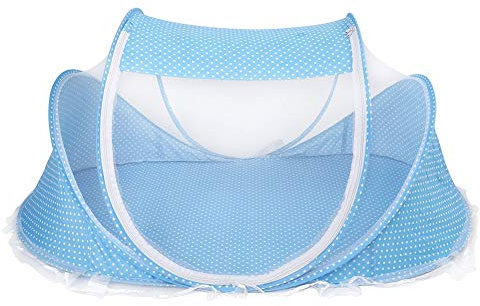 Tienda de playa para bebés, mosquitera plegable portátil Anti-Bug Cuna Tienda de cuna con almohada de colchón para bebé Tienda de viaje portátil para bebés(blue)
