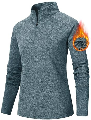 AjezMax Damen Sportshirt Langarm 1/4 Reißverschluss UPF 50+ Laufshirt | Laufshirt Schnelltrocknend Training Fitness Langarmshirts UV Schutzkleidung Sportshirt mit Stehkragen Outdoor jogging yoga