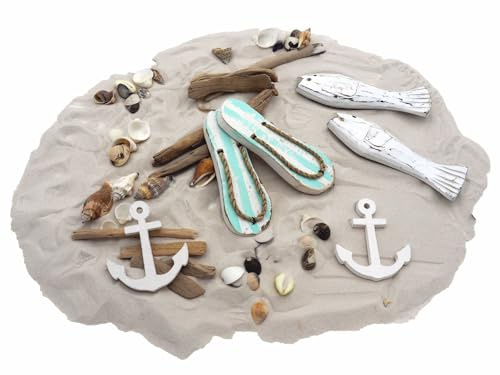 ZauberDeko Tischdeko Maritim Streudeko Mix Sand Muscheln Anker Fische Weiß Zehentrenner Türkis 650g