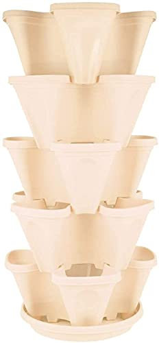 ZKHD 5pcs Fresa Plantador Pot,plástico Cuatro Dimensiones Multi-Capa Tiesto,apilable Hierba, Planta Vertical Crisol del Plantador Ahorro Espacio del Jardín con La Bandeja,White