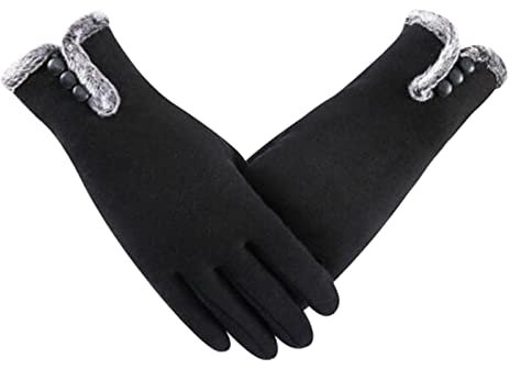 MeiPing Gants épais doublés coupe-vent de téléphone d'écran tactile pour les gants chauds d'hiver de Madame de femmes (Noir04, Taille Unique)