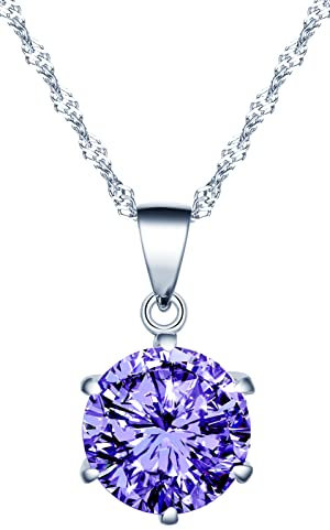 INFINIONLY Collana diamanti da donna ragazza, Collana in argento 925, Collana solitario 6 griffe, Ciondolo con zirconi lucidi, 0.8cm gemma, Processo di taglio perfetto, 45cm Catena, viola chiaro