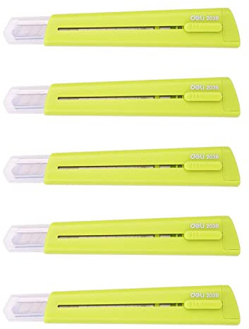 DELI 5 Stück Cuttermesser lustig und fein 13 Klingen grün - Kunststoffkappe