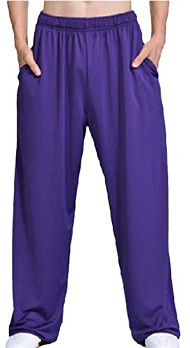 Pantalon Tai Chi Printemps Été Nouveau Pantalon De Yoga Kung Fu Martial Fitness Respirant Doux pour Hommes Femmes Violet foncé L