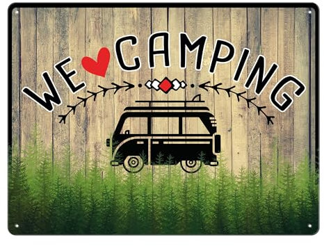 PR Print Royal Camping Blech-Schild mit Spruch - We Love Camping - Metall-Poster, Geschenk für Camper, Camping-Zubehör - Schild A5