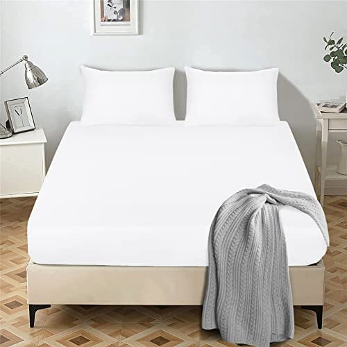 My home store King Size Fitted Sheets 25 cm Deep Brushed Microfiber Ultra Soft No-Iron Wrinkle-Resistant Plain Dyed Fitted Bed Sheets Hypoallergenic Breathable Sheets (White)