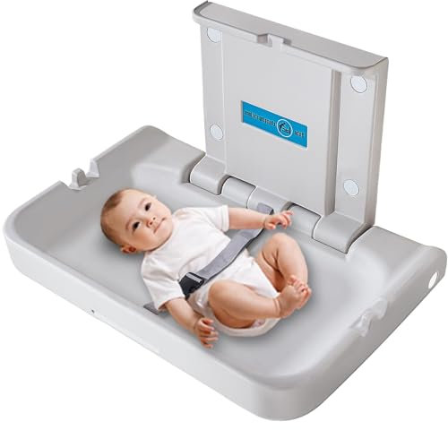 KSITEX Fasciatoio per Bambino,Orizzontale Fasciatoio Pieghevole per Pannolini per Bambini Con Cintura di Sicurezza,bambino cambiando unità da Parete per bagni Commerciali WC,Capacità di Carico 40LB