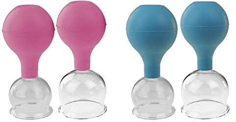 pulox Schröpfglas aus Echtglas 2er-Set inkl. Saugball 52 mm & 62 mm, Pink & Pulox Schröpfgläser Set aus Echtglas 2 Stk. 5,2cm und 6,2cm Blau Facial Cup Cupping