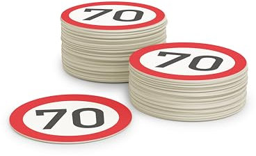 Bierdeckel Pappe zum 70. Geburtstag (50 Stück) Verkehrsschild Gläser Untersetzer (⌀10cm) für Frauen und Männer
