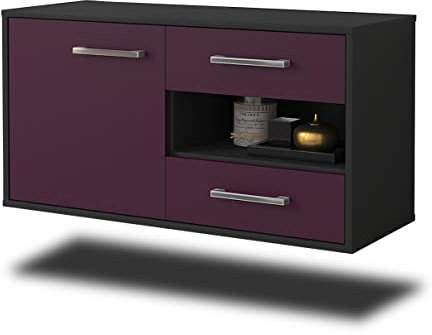 Lqliving Lowboard - Unterschrank Charlotte, Wandmontiert, Korpus: anthrazit matt, Front: Farb-Design Lila (92x49x35cm), mit Metall Griffen, Made in Germany