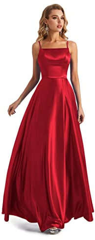 Lecureler Satin Spaghetti Strap Prom Dress Red Size 6