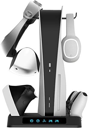 kyaoayo Ständer für die PSVR 2-Konsole, vertikaler Multifunktionsständer für das PSVR 2-Headset mit Lüfter, rutschfester tragbarer Wärmeableitungshalter mit USB-Ladefunktion,für PlayStation VR2 (B)