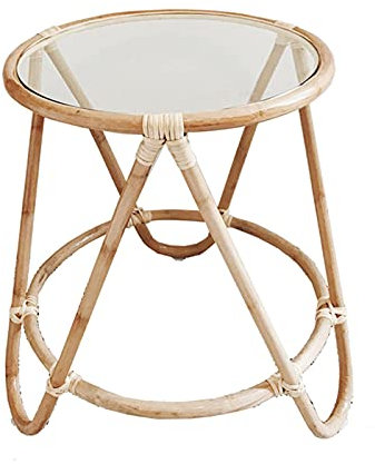 Terrassen-Beistelltische, Garten-Blumentisch, Couchtisch mit rustikalem Akzent, runder Sofatisch aus Holz, Rattan-Basteltisch, Beistelltisch aus gehärtetem Glas – Tischplattendurchmesser 43 cm,a,50 *