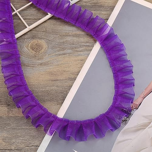 Wambere 10 Yards 2.5 cm Spitzenband Gerafftes Rüschen Spitzenborte Elastisches Stoff Spitzenbesatz,Vintage Spitze-Borten Deko,für DIY Nähen Handwerk Hochzeit Deko Scrapbooking Geschenkverpackung,Lila