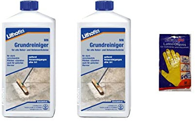 Sanitärshop Baustoffe & Sanitär Set: 2 x Lithofin MN Grundreiniger 1 Liter - gratis Latex Handschuhe