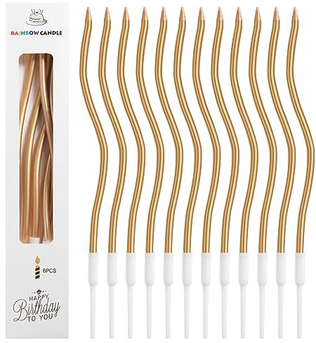 12 Long Thin Cupcake Candles Topper, Metallic Tall Birthday Candles, Spiral Candles for Birthday Wedding Party Cake Decoration Champagne Cake Candles