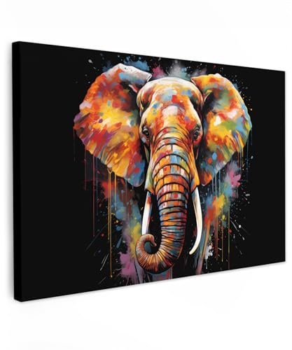MuchoWow© Leinwand 90x60 cm Deko Schlafzimmer Aesthetic Leinwandbilder Wohnzimmer Gemälde Foto Geschenk Living Room Decoration Banksy - Street Pop Art - Elefant - Graffiti - Schwarz - Tiere