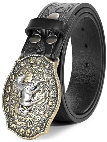 Western Leather Buckle Belt for Men Women Cowboy Cowgirl Mens Leather Belt for Jeans Christmas Hallowmas Men's Belt present