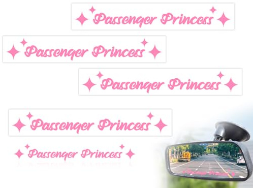 KAPSING 4 Stück passenger princess Autoreflektierende Aufkleber, Rosa Beifahrerprinzessin Aufkleber, Aufkleber für Autofenster und Spiegel, Autozubehör schmücken