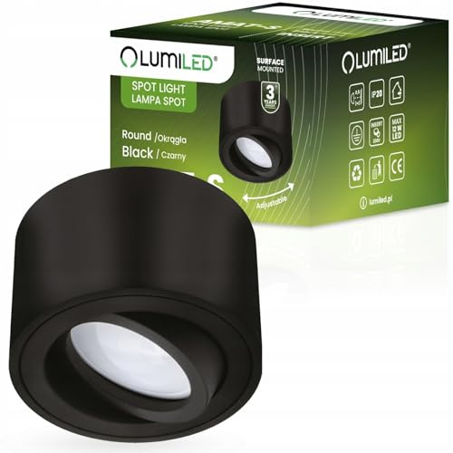 Lumiled Aufbaustrahler Aufbauspot, Aufputz Deckenlampe, Aufbauleuchte Deckenspot, rund, schwenkbar 15°, in schwarz, Spot Downlight aus Aluminium, für LED Modul INSERT, 230V, L: 8cm, H: 5cm