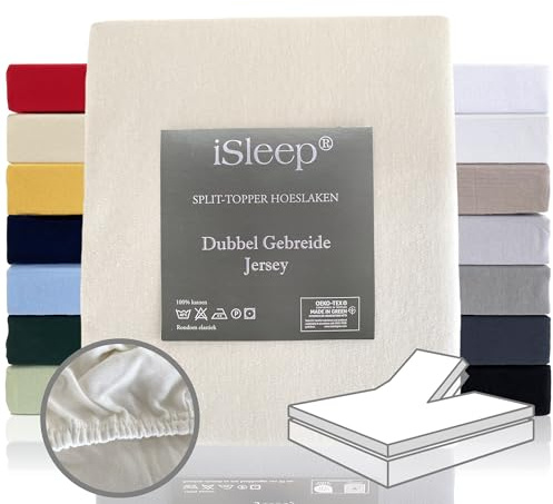 iSleep Split Topper Spannbettlaken doppelt gestrickt Jersey Combed Yarn 100% Baumwolle (Creme, 180x200/210 cm)