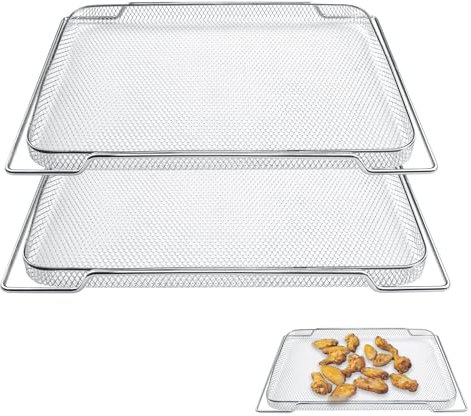 WARDFYT Air Fry Basket Replacement Compatible with Breville Smart Oven Air Fryer Pro BOV900BSS, Replacement Mesh Basket for Breville BOV900 Smart Air Fry Oven, Stainless Steel, Silver, 2Pcs