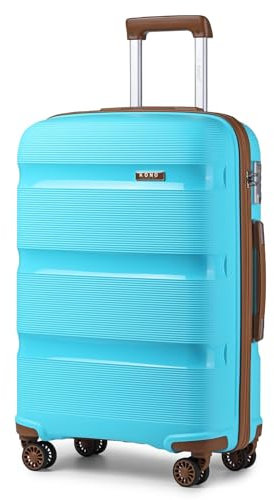 KONO Koffer Handgepäck Trolley 55cm Reisekoffer mit TSA Schloss und 4 Zwillingsrollens, Modisch und Verschleißfest Polypropylen Hartschalenkoffer, 55x40x21cm, 40 Liter (Blau/Braun, M)