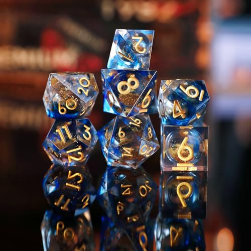 DND Würfel Set Treibsand Polyedrische Harz Spielwürfel Scharfkantige D&D Rollenspiel Würfel für Dungeons and Dragons RPG MTG Ttrpg Pathfinder Rollenspiel D20 D12 D10 D8 D6 D4 mit Geschenkbox