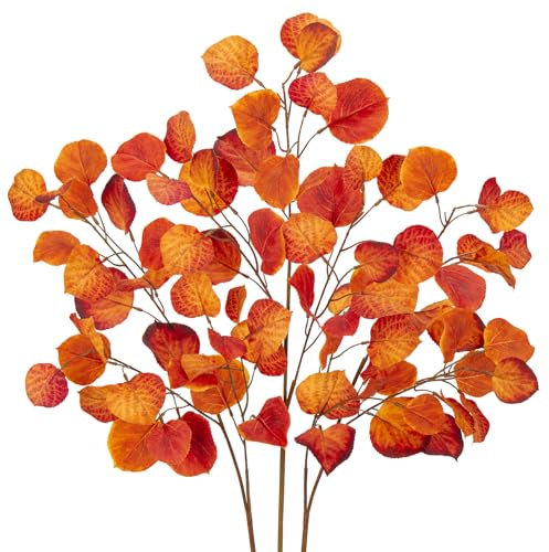 Arborus 3 Stück Künstliche Herbstzweige Herbst Deko 76 cm Kunstzweige Künstliche Espenzweige Äste und Zweige Deko Orange Herbstlaub Herbst Ästhetic Deko für Küche Büro Wohn Tisch Fenster Vase Deko