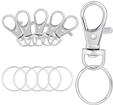 50 Pcs Metal Lobster Claw Clasp Set Key Chain Clip Hooks Include 25 Pcs Swivel Clasps Lanyard Snap Hooks and 25 Pcs Key Chain Ring Keychain Accessories Making Kit for Crafts