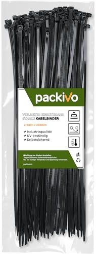PACKIVO Profi Kabelbinder 2,5 x 200mm starke Kabelbinder Industriequalität UV Beständig Zugfestigkeit 8Kg für Kabelmanagement, DIY, Haus, Wohnen, Garten, PC und Werkstatt größe und Menge wählbar