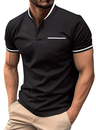 NNGOTD Men's Polo Shirts 1/4 Zip Plain Work Polo T-Shirt Casual Comfort Slim Fit Golf Tennis Cotton Tops Men's Sport Shirts Mens Black Polo Shirt Large Compression Tops for Men Tshirts (Black, XL)