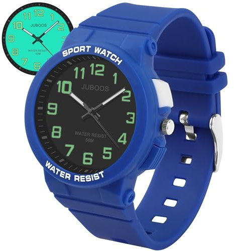 Juboos Armbanduhr Kinder,Kinderuhr Jungen Mädchen Analog Quartz Uhr mit Armbanduhr Licht 50M Wasserdicht Outdoor Sports Jugend Uhr 7-16 (Dunkel Blau)