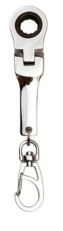 Zephylix Ratchet Wrench Keychain,10mm Portable Ratchet Wrench Key Ring 4.92 * 0.98 180degree Telescoping Head Mini Hardware Tool Silver