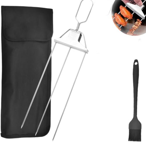 Grillsavant Lot de 3 brochettes de barbecue en acier inoxydable pour barbecue, poulet et saucisses (sans gants, 1 pièce)