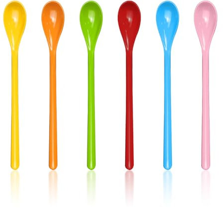 6 cucharas de mango largo, cucharas de plástico coloridas, cucharas largas de huevo, cucharas largas de plástico, cucharas de café, cucharas de café
